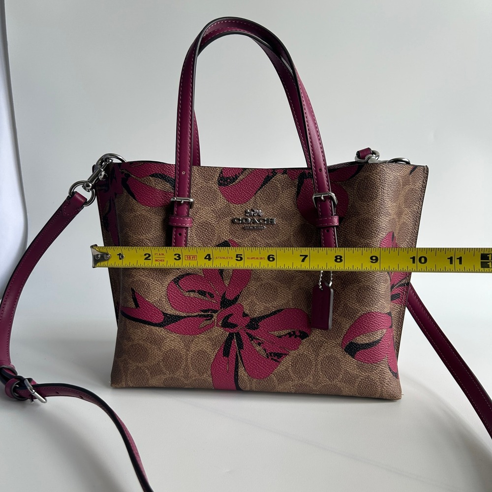 Coach Mollie Tote 25 Brown Pink Signature Canvas Bow Print Tote Excellent - Picture 4 of 7